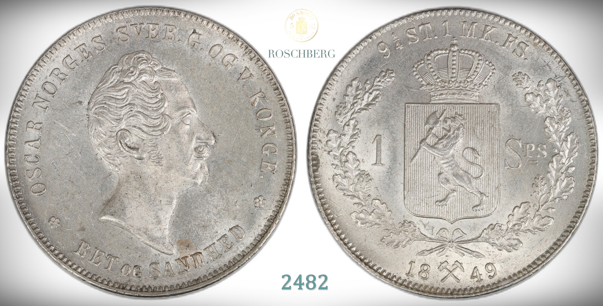 Norge 1 Speciedaler 1849  Kv: 0/01