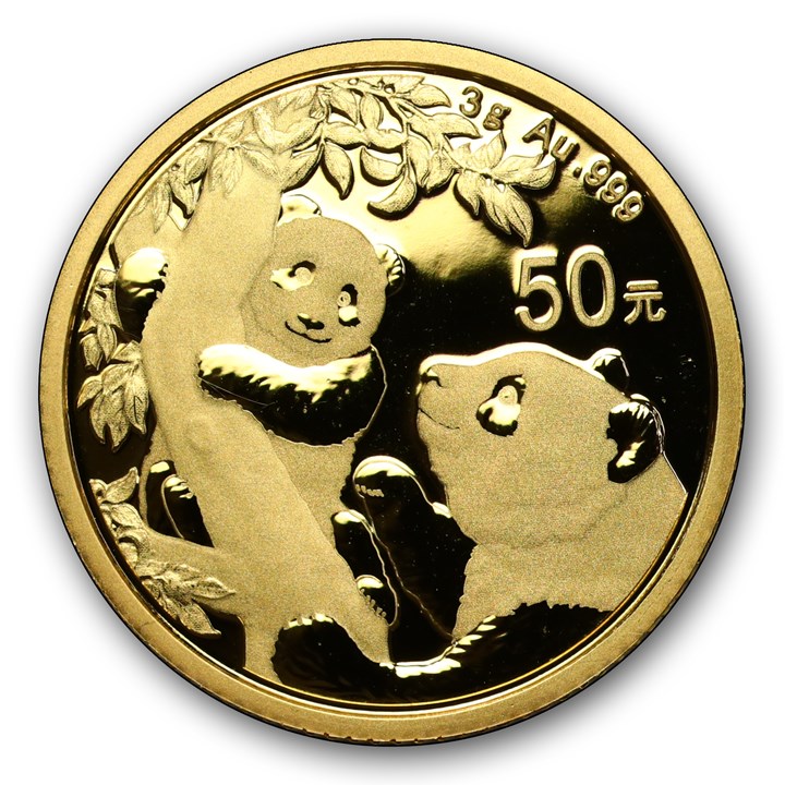 Kina 50 Yuan 2021 Panda 3 gram 999 Gull BU