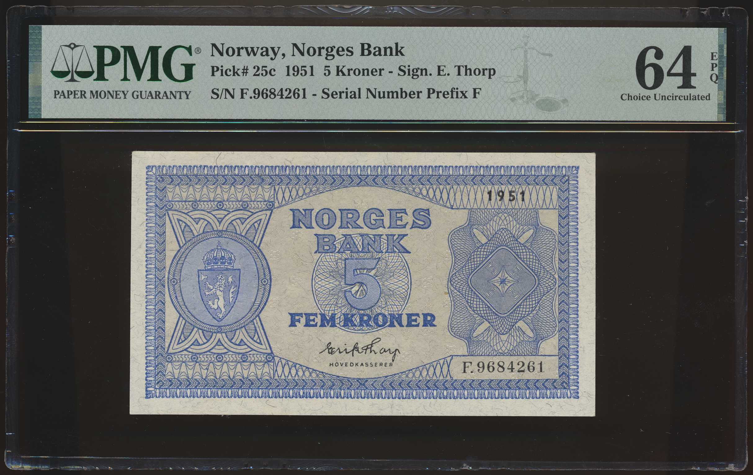 5 Kroner 1951 F PMG 64 EPQ