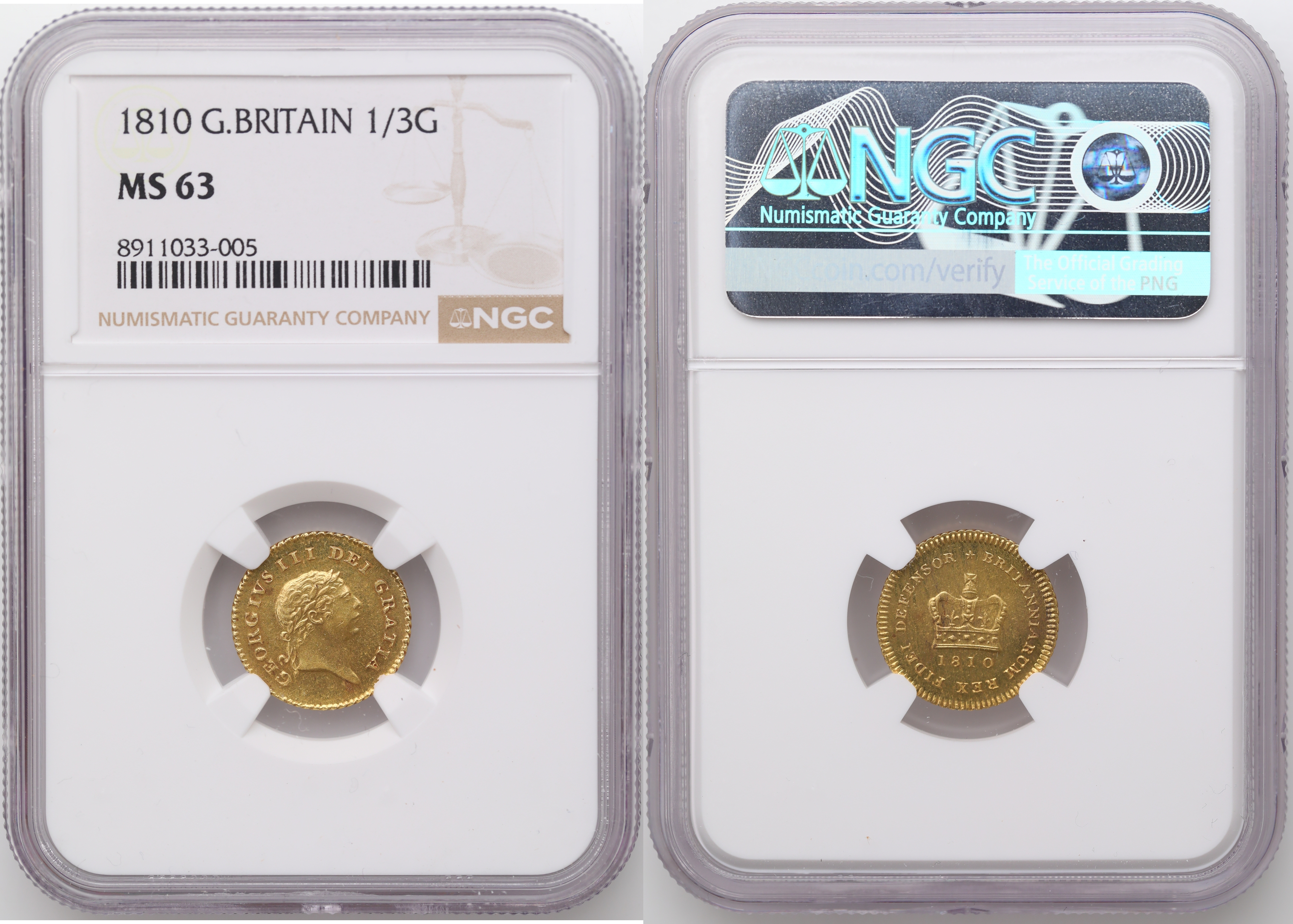 Great Britain 1/3 Guinea 1810  Kv: NGC MS63