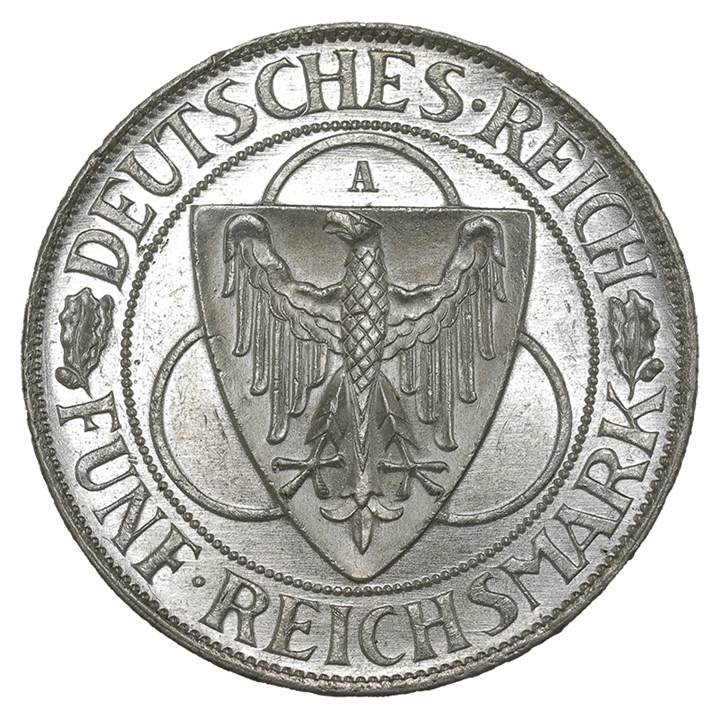 Tyskland 5 Reichsmark 1930 A "Liberation of Rhineland" Kv 0/01