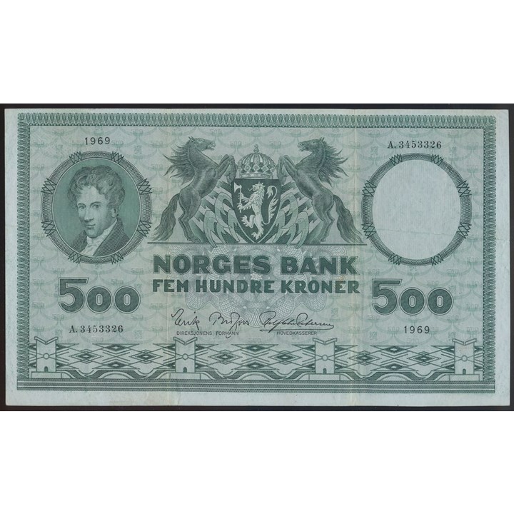 500 Kroner 1969 A Kv 1+, litt smuss i ene bretten