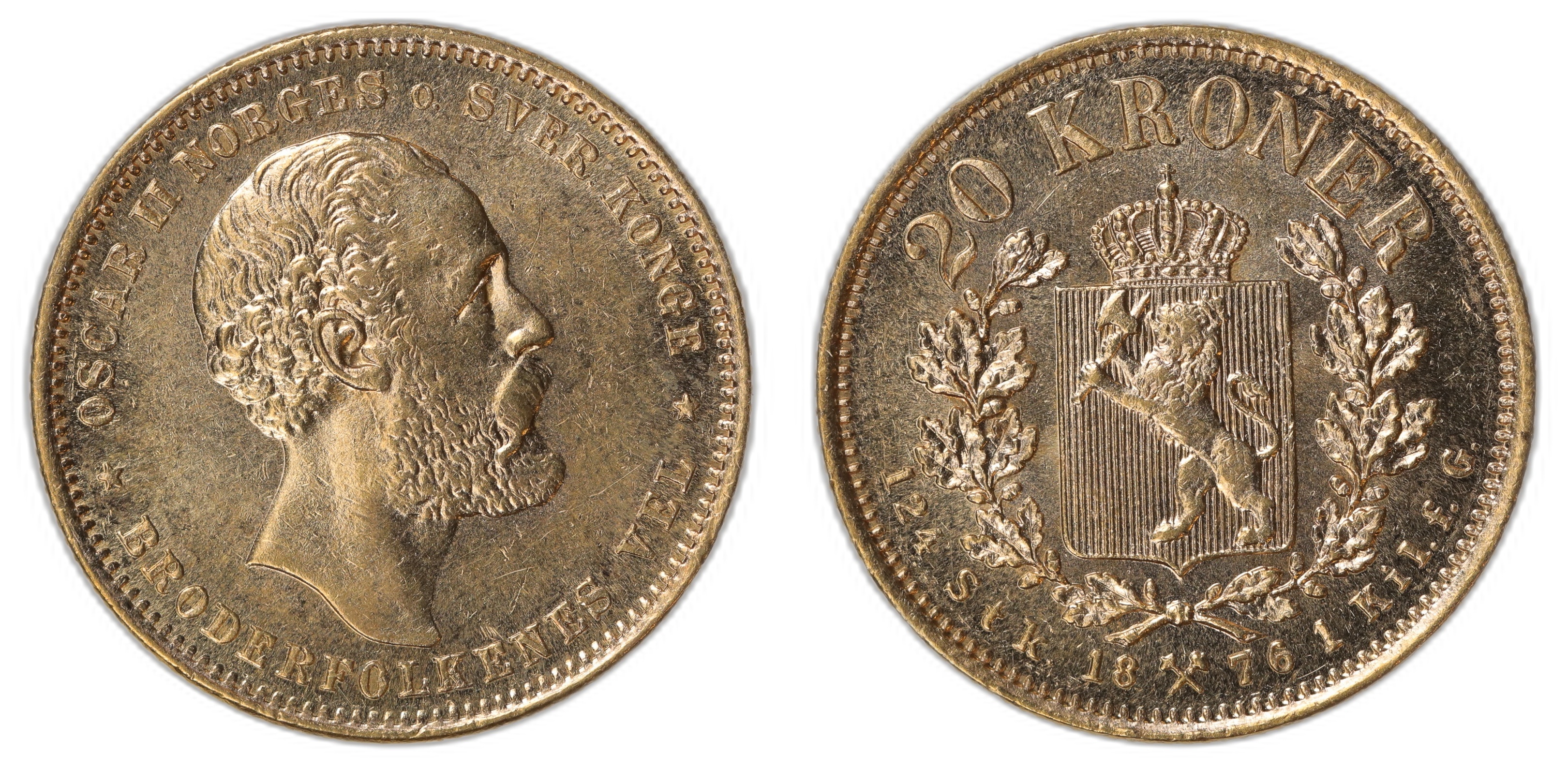 Norge 20 Kroner 1876 Kv: 0/01