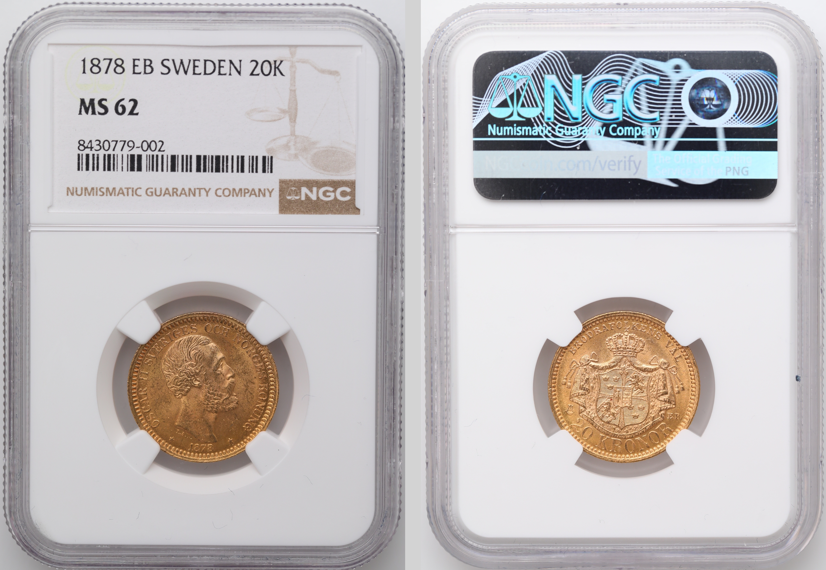 Sverige 20 Kronor 1878  Kv: NGC MS62
