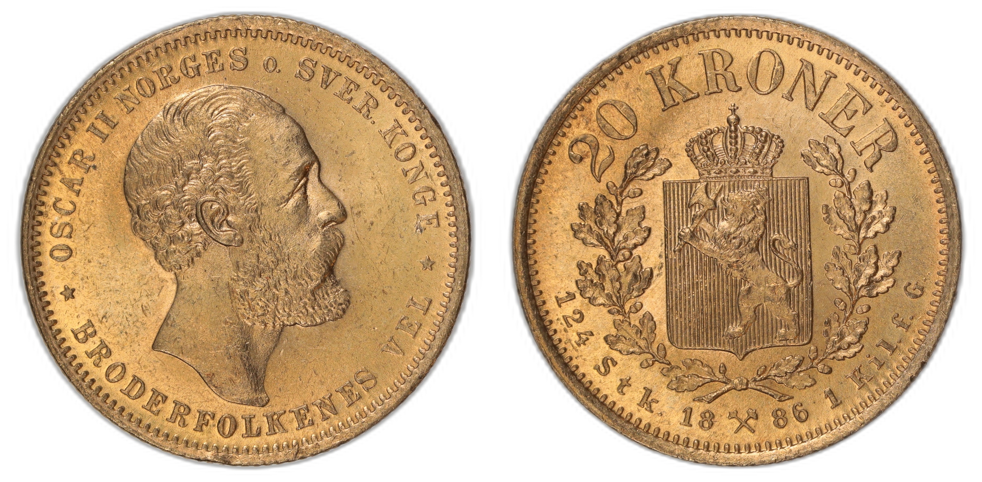 Norge 20 Kroner 1886 Kv: 0/01