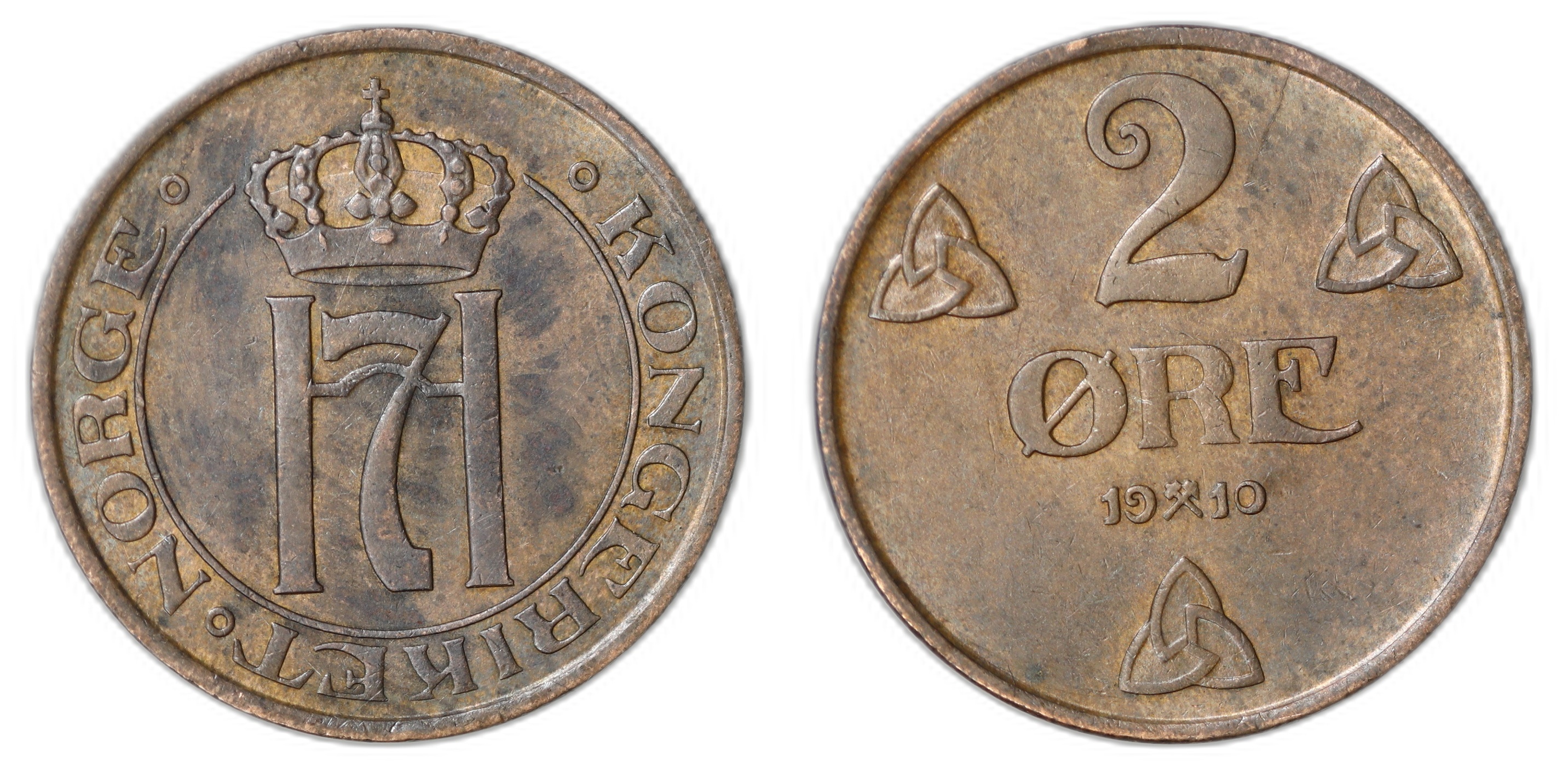 Norge 2 øre 1910  Kv: 01