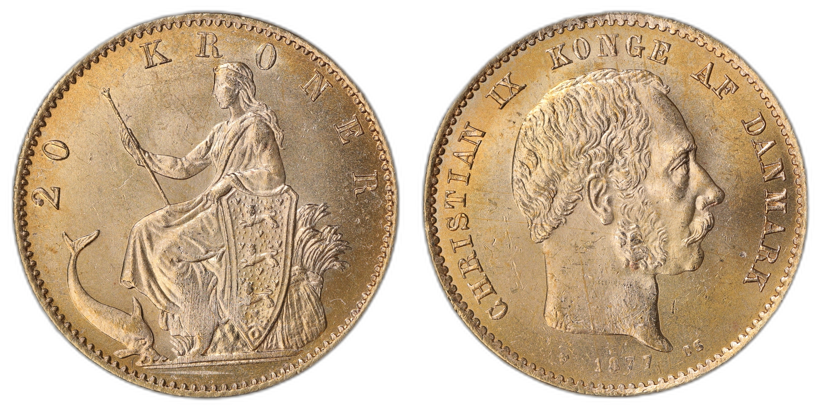 Denmark 20 Kroner 1873 8.08 gr fine Kv: 0/01 (UNC)