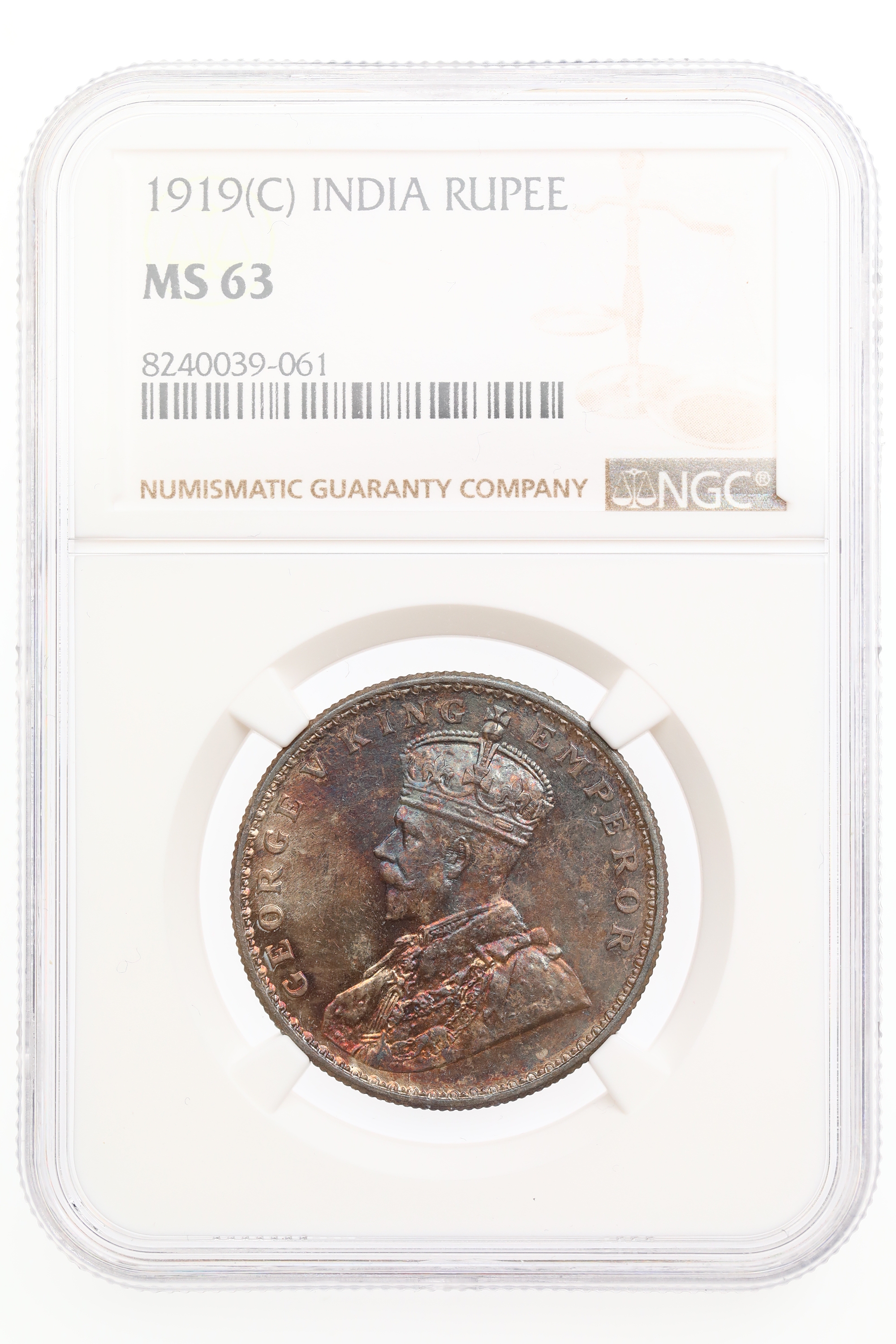 Br india 1 Rupee 1919C Kv: NGC MS63