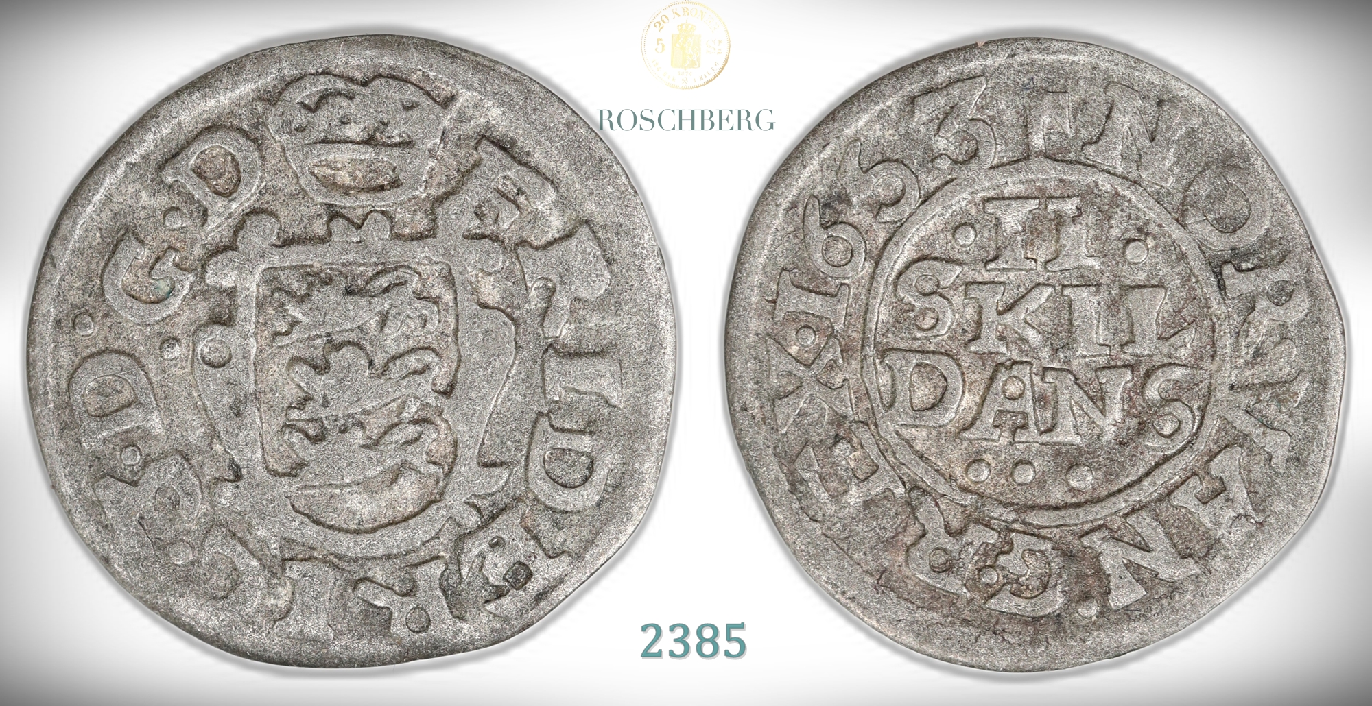 Danmark 2 Skilling 1653  Kv: 1
