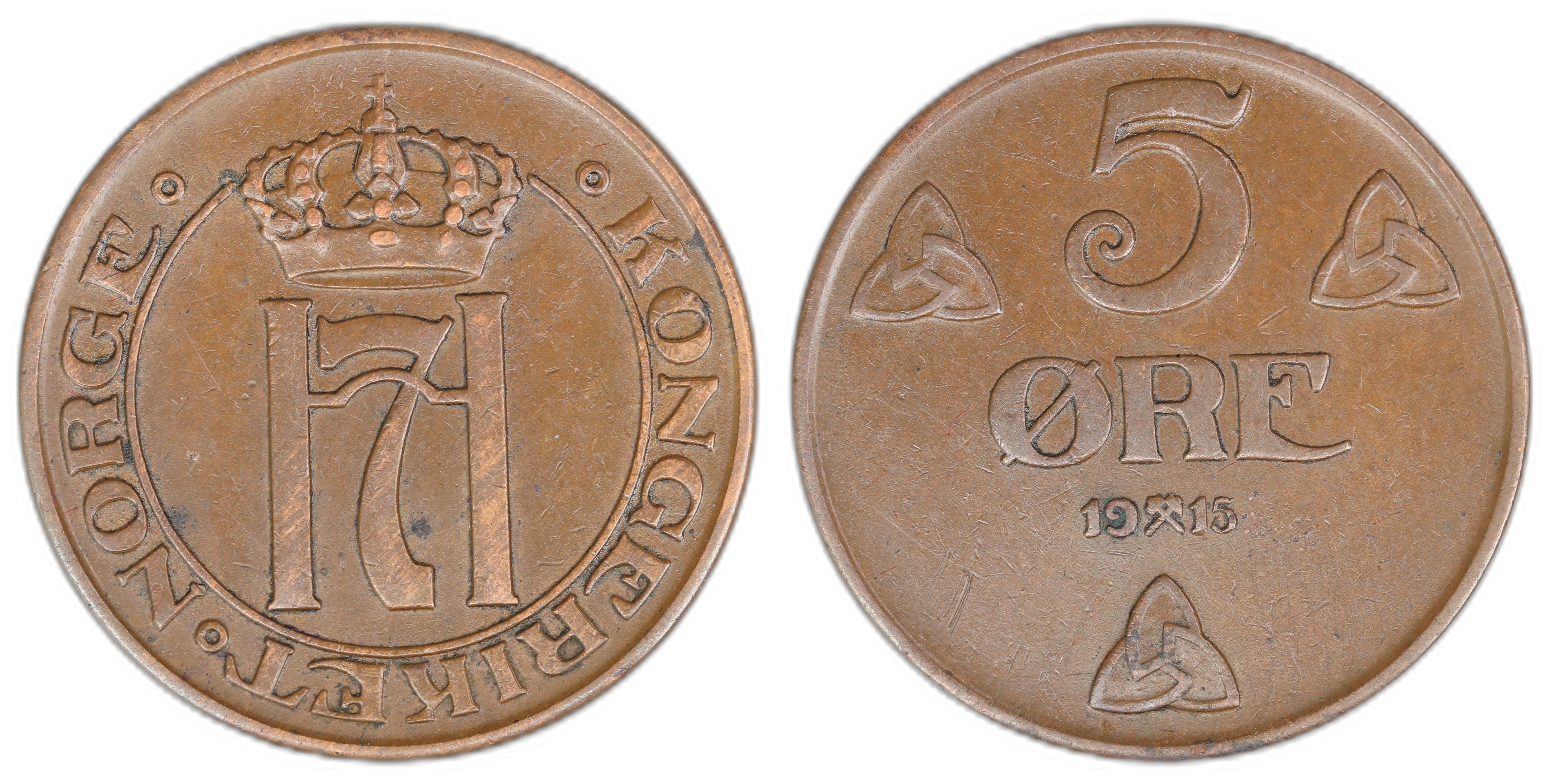 Norge 5 Øre 1915  Kv: 1+