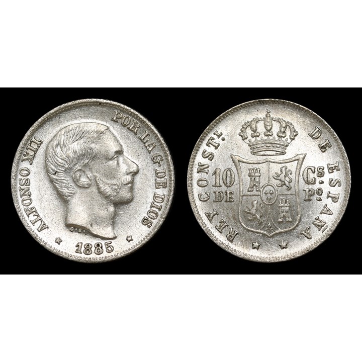 Philippines 10 Centavos 1885 UNC