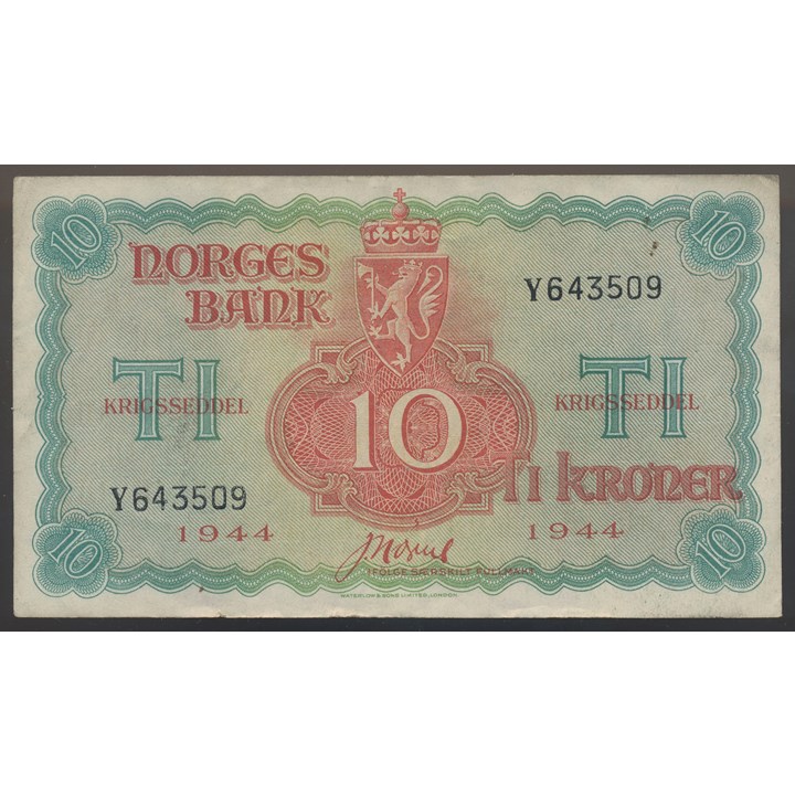 10 Kroner 1944 Y London Kv 1+, mikrorift