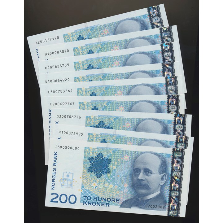 200 Kroner 2009 Komplett på Litra A-I Kv 0