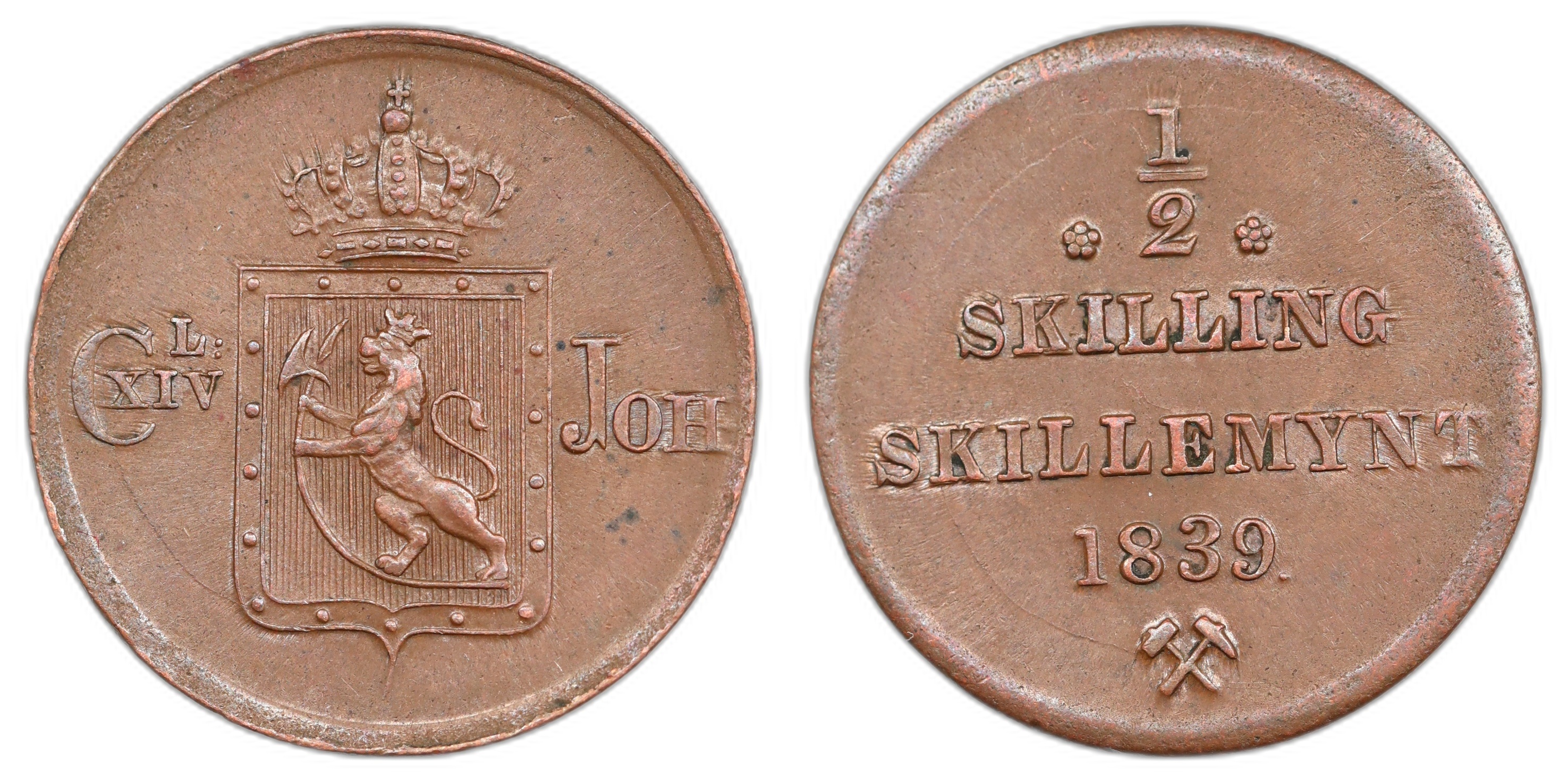 Norge 1/2 Skilling 1839 Kv 01