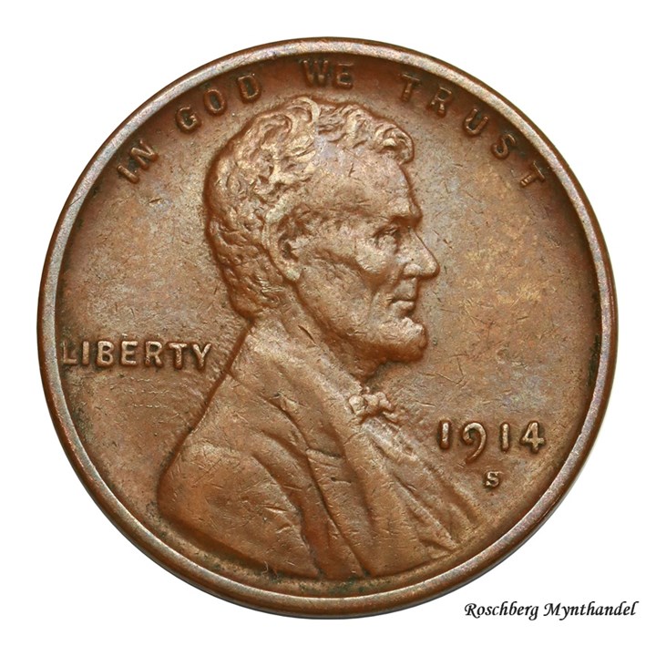 USA 1 Cent 1914 S Kv 1+ (XF/AU)