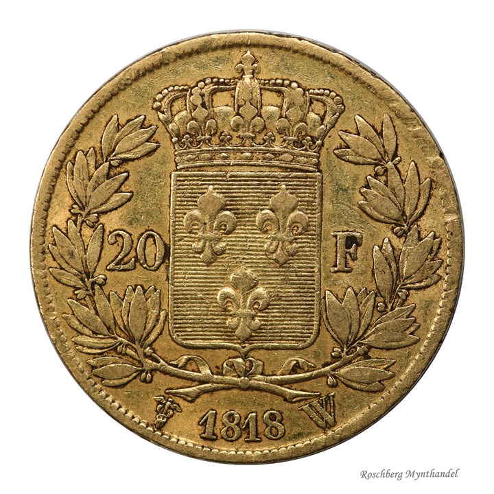 Frankrike 20 Francs 1818 W Kv 1+