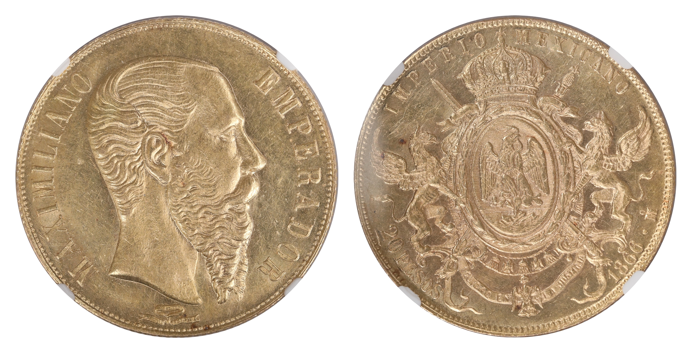 Mexico 20 Pesos 1866-Mo NGC MS63