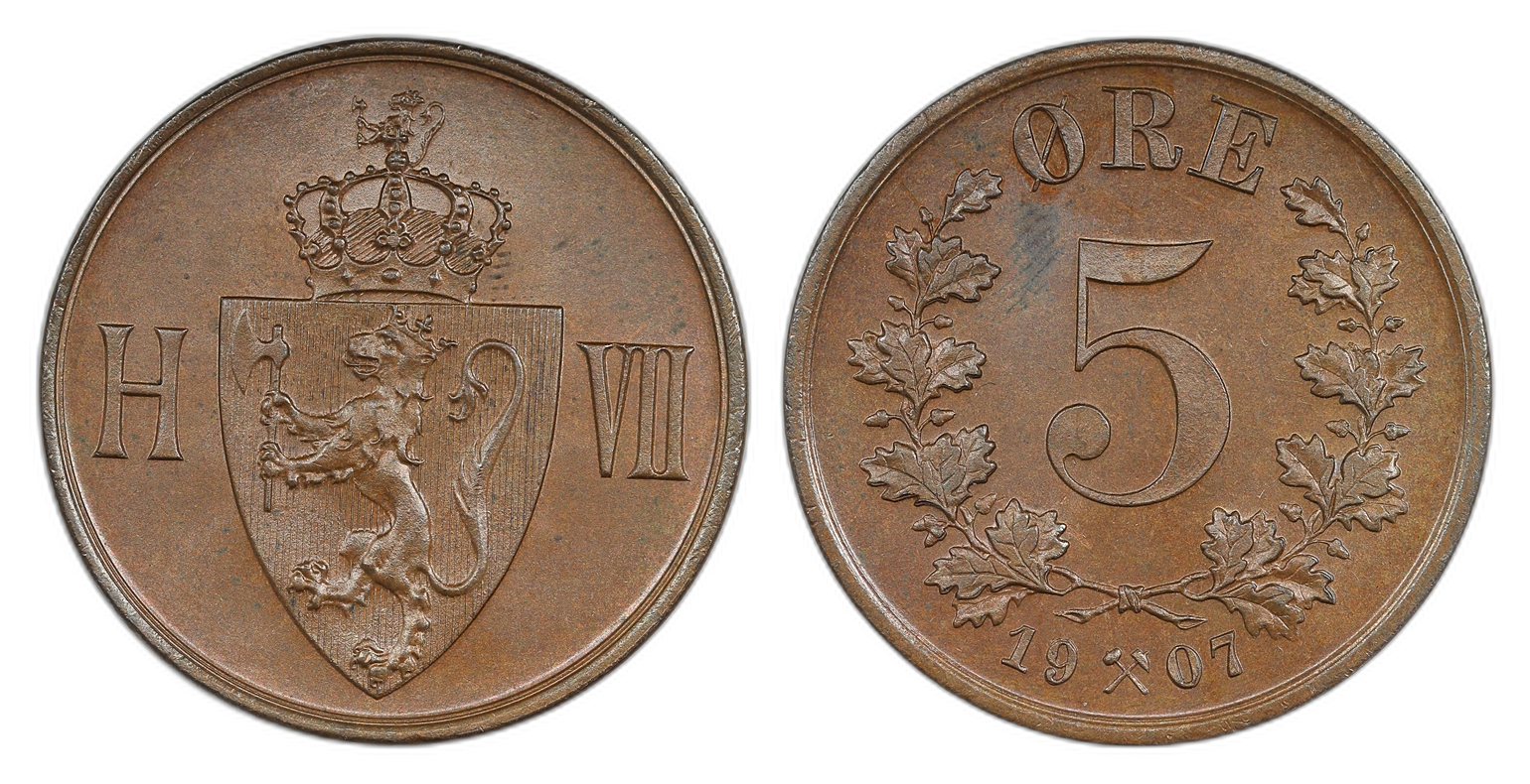Norge 5 Øre 1907 Kv: 0