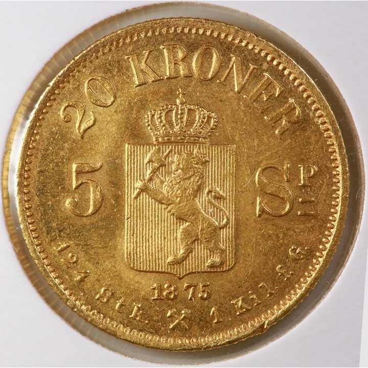 20 Kroner / 5 Sp. 1875 Kv 01, kanthakk