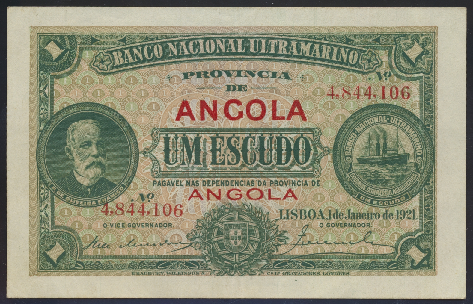 Angola 1 Escudo 1921 XF/AU