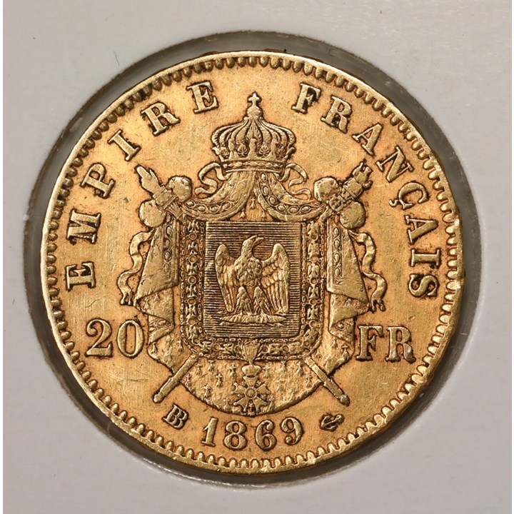 Frankrike 20 Francs 1869BB Kv 1+ A