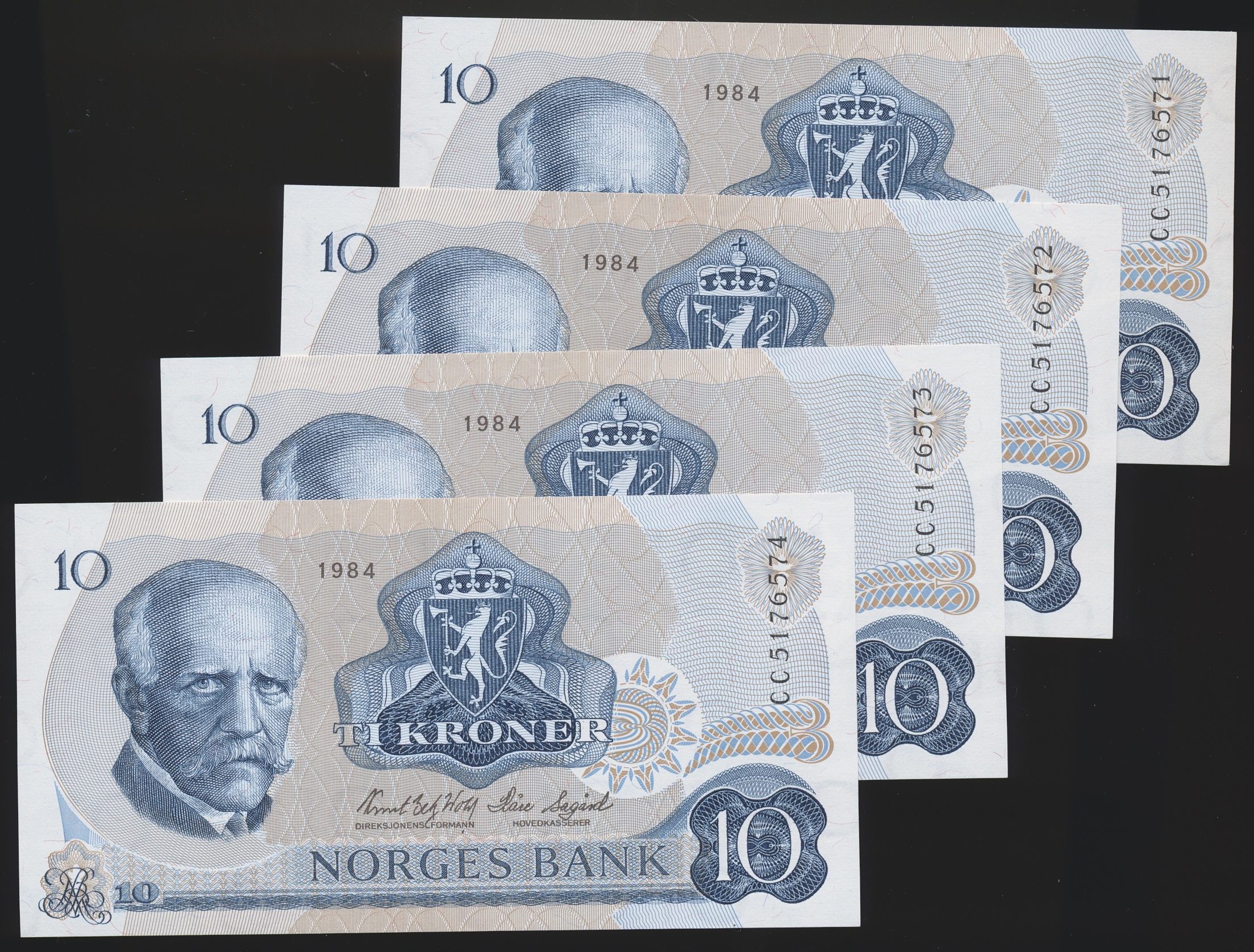 10 Kroner 1984 CC 4 Stk i Nummerrekkefølge Kv 0