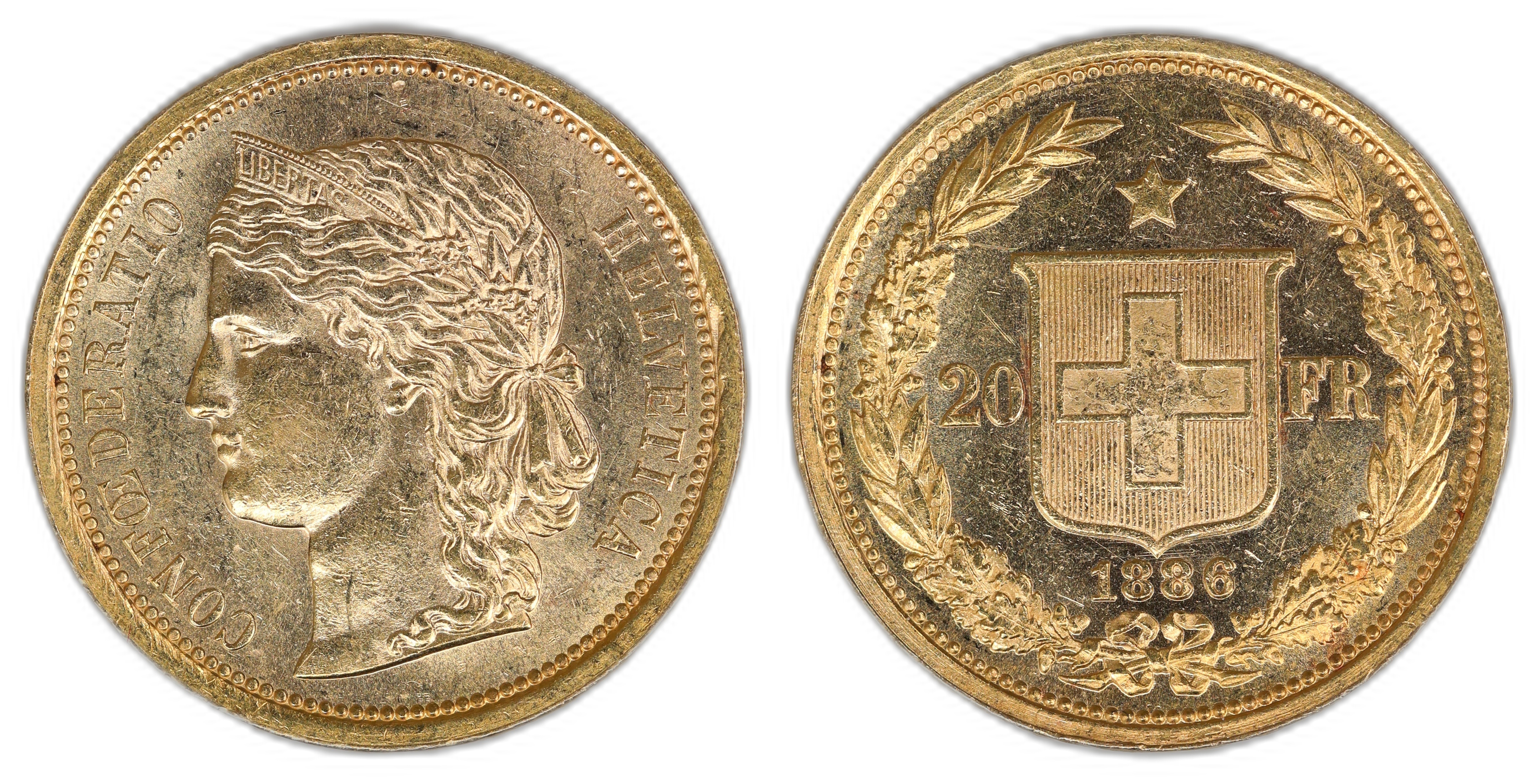Switzerland 20 Francs 1886  Kv: UNC