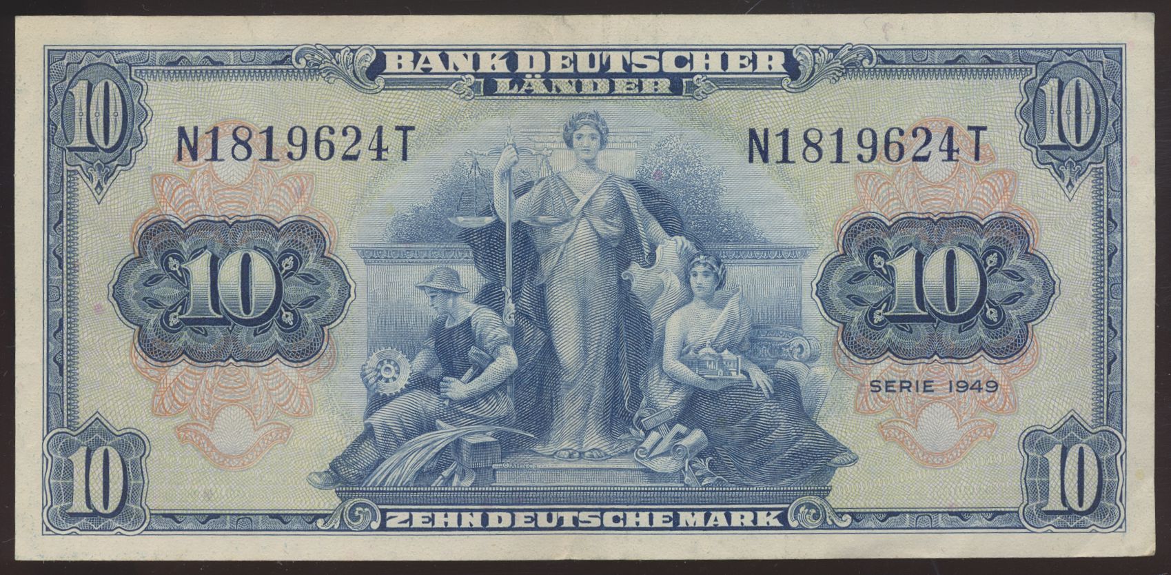 Tyskland 10 Mark 1949 Kv 1/1+