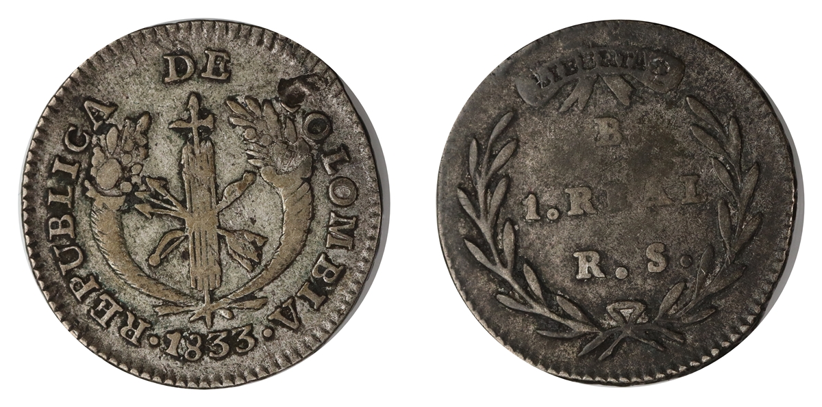Colombia 1 Real 1833 Kv VF