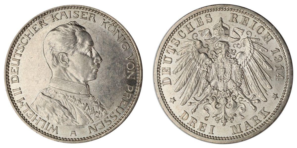 Germany - Preussen 3 Mark 1913  Kv: AU