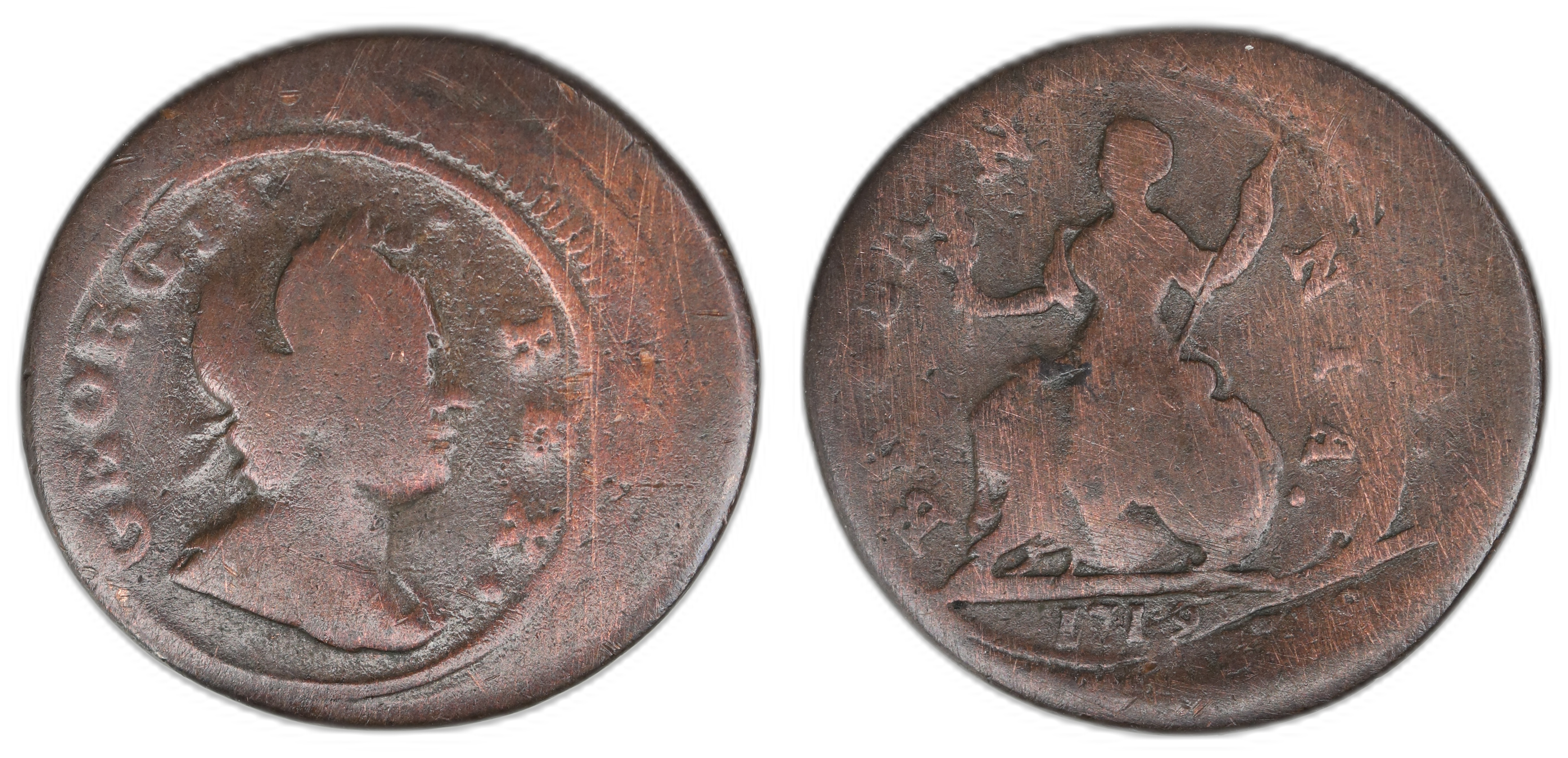 Great Britain Farthing 1719 Double Struck Kv: F