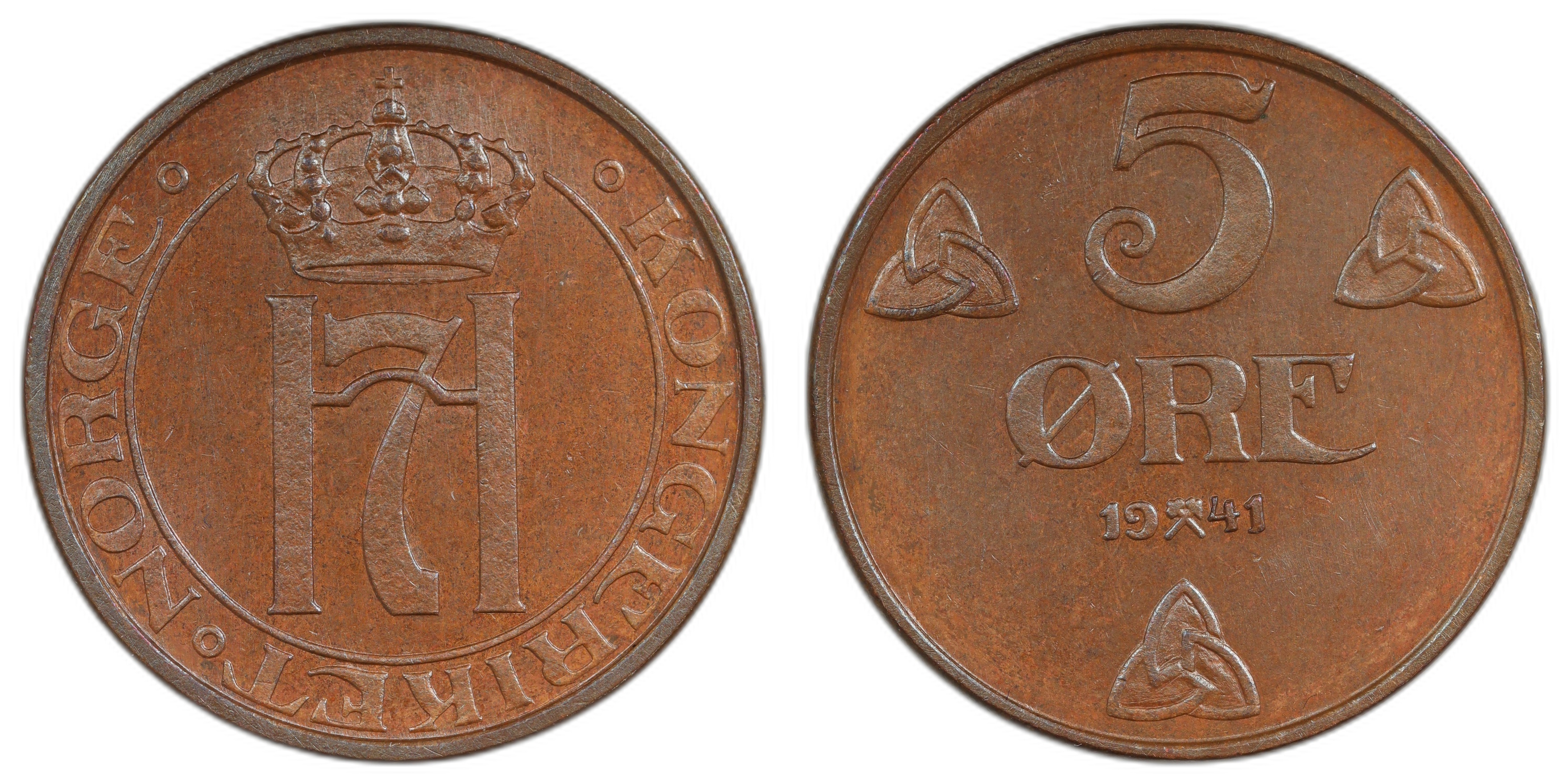 Norge 5 Øre 1941 Kv: PRAKTEX