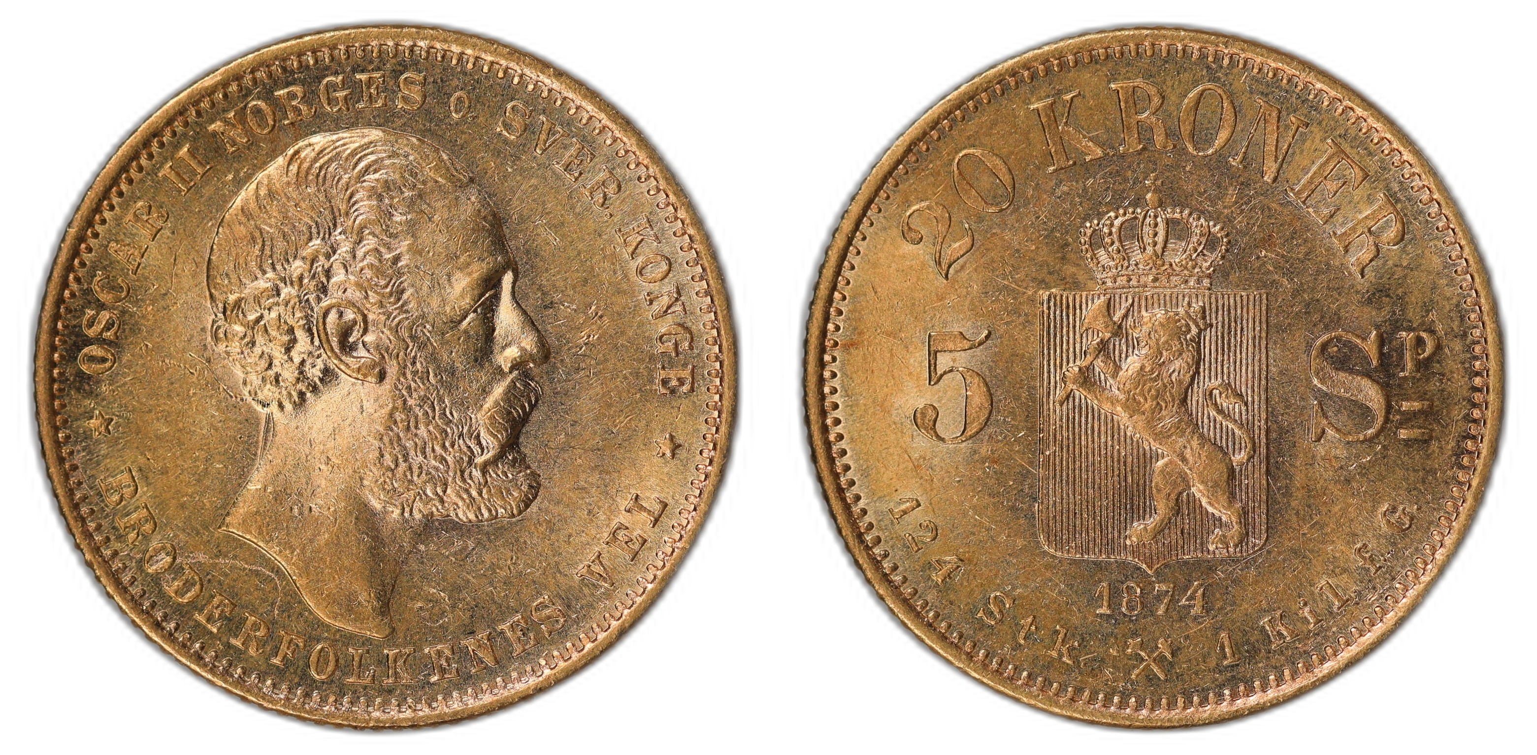 Norge 20 Kroner 1874 Kv: 01