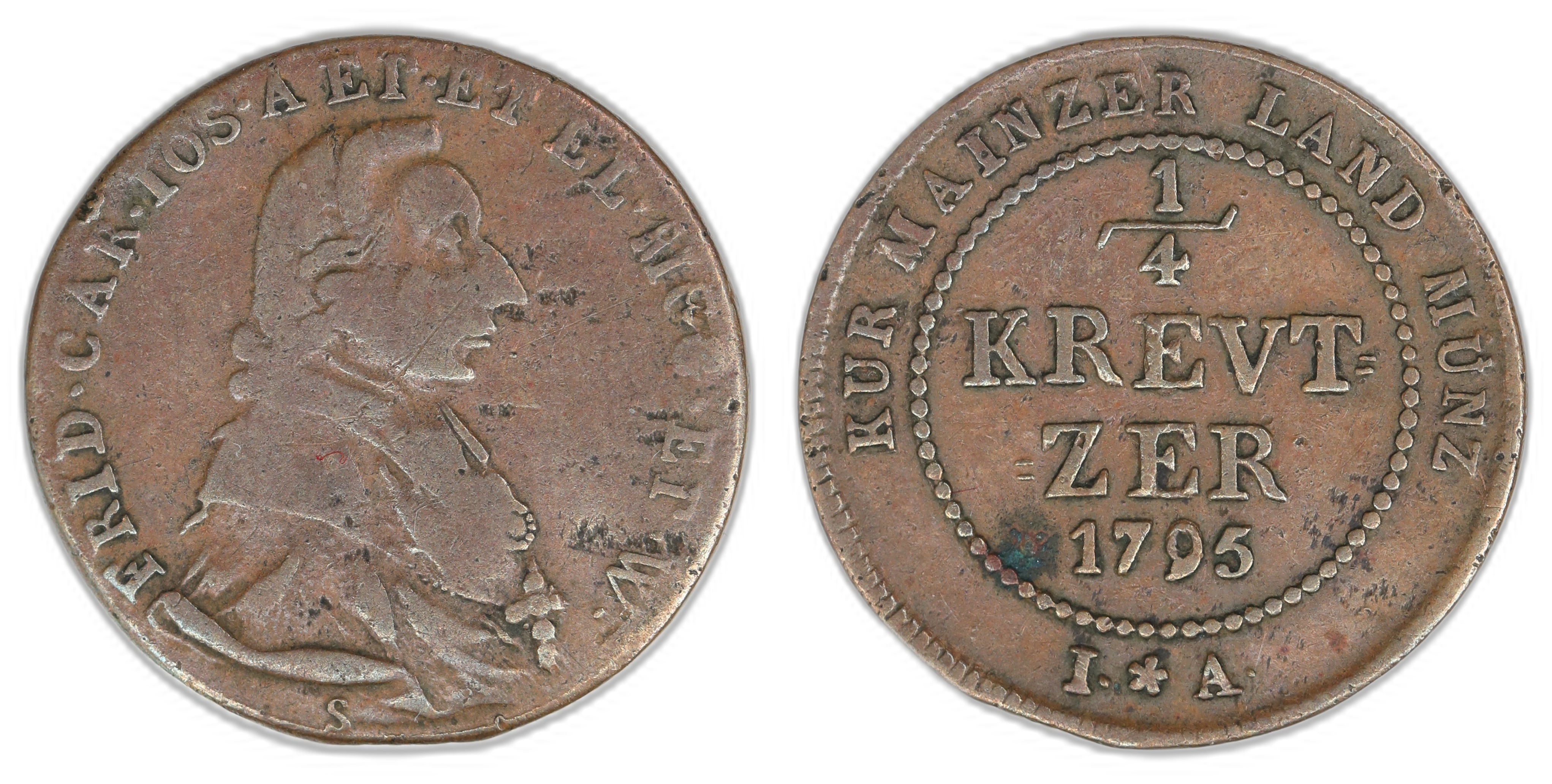 Germany - Mainz 1/4 Kreuzer 1795  Kv: VF
