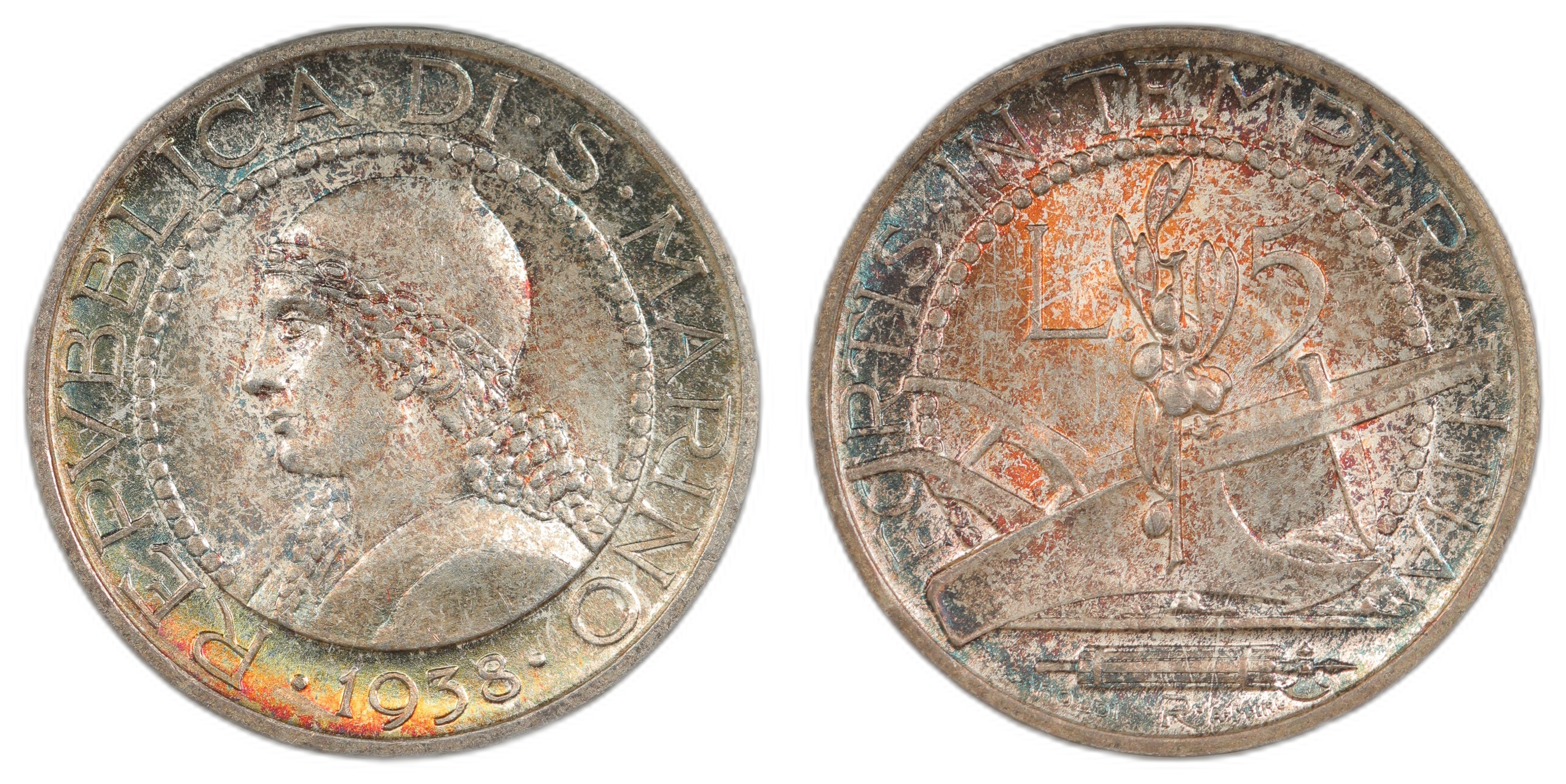  San Marino 5 Lire 1938 UNC