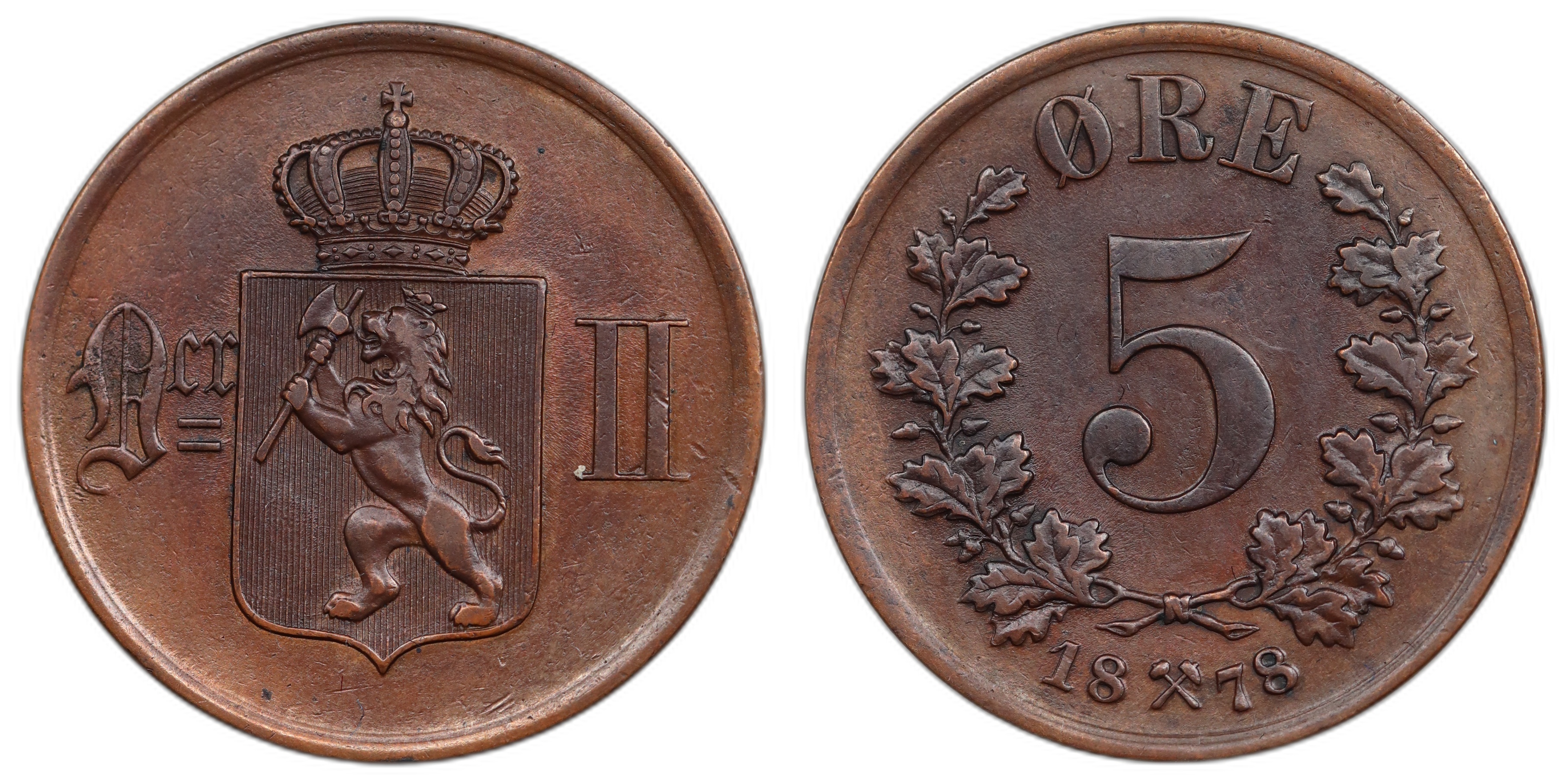 Norge 5 Øre 1878 Kv: 1+, renset