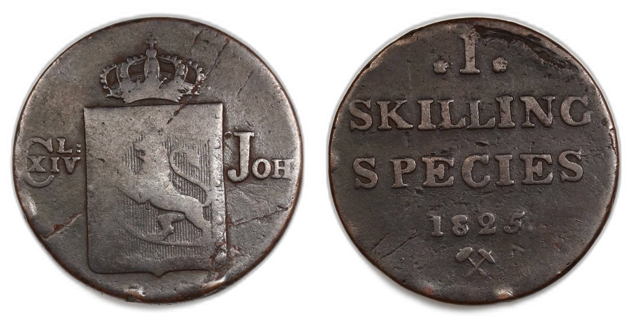 Norge 1 Skilling 1825 Kv: 1)(1-