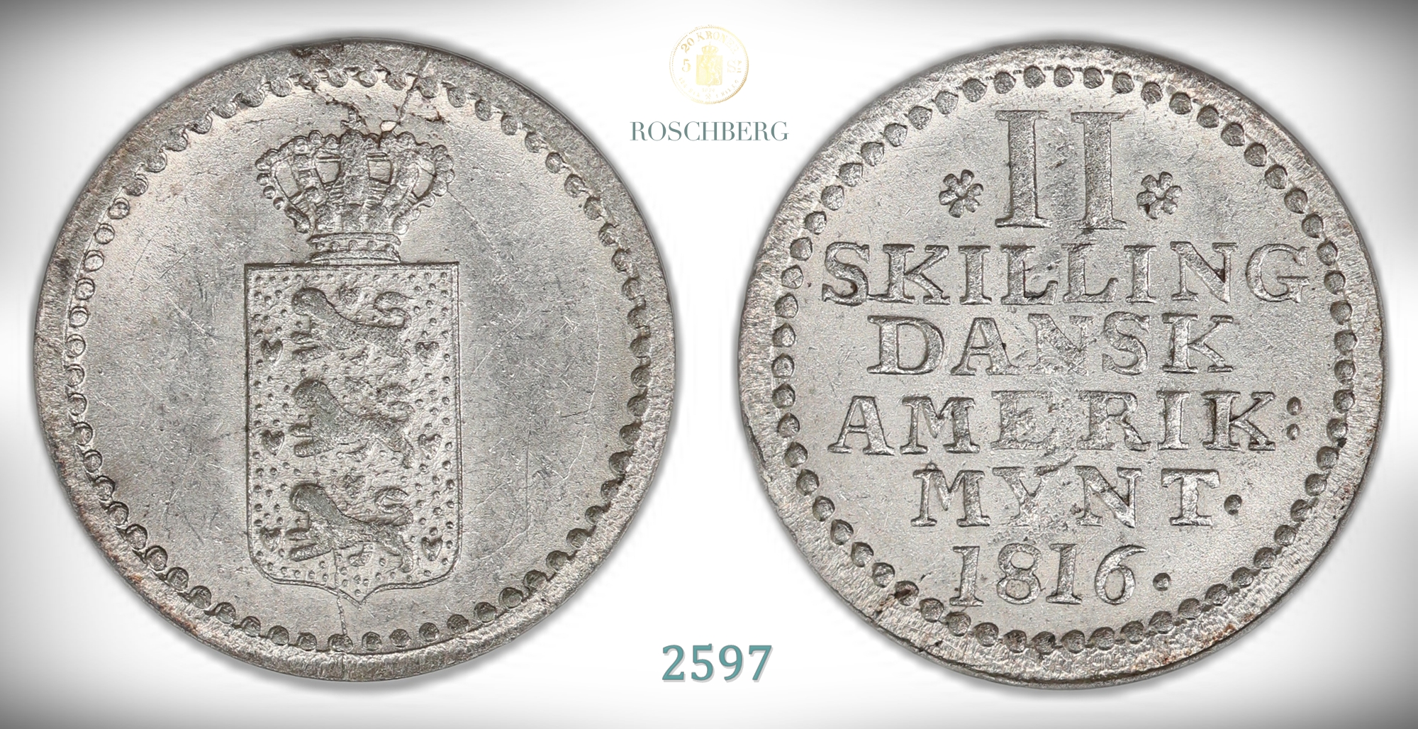 Danish West Indies 2 Skilling 1816  Kv: 0/01 (UNC)