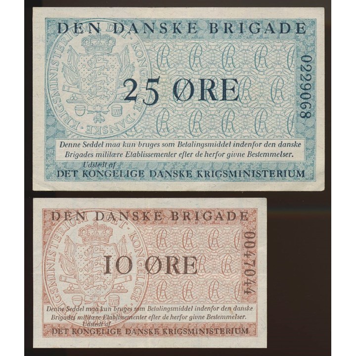 Den Danske Brigade 25 Øre og 10 Øre udatert (1947-58) Kv 1+/01 og 1+