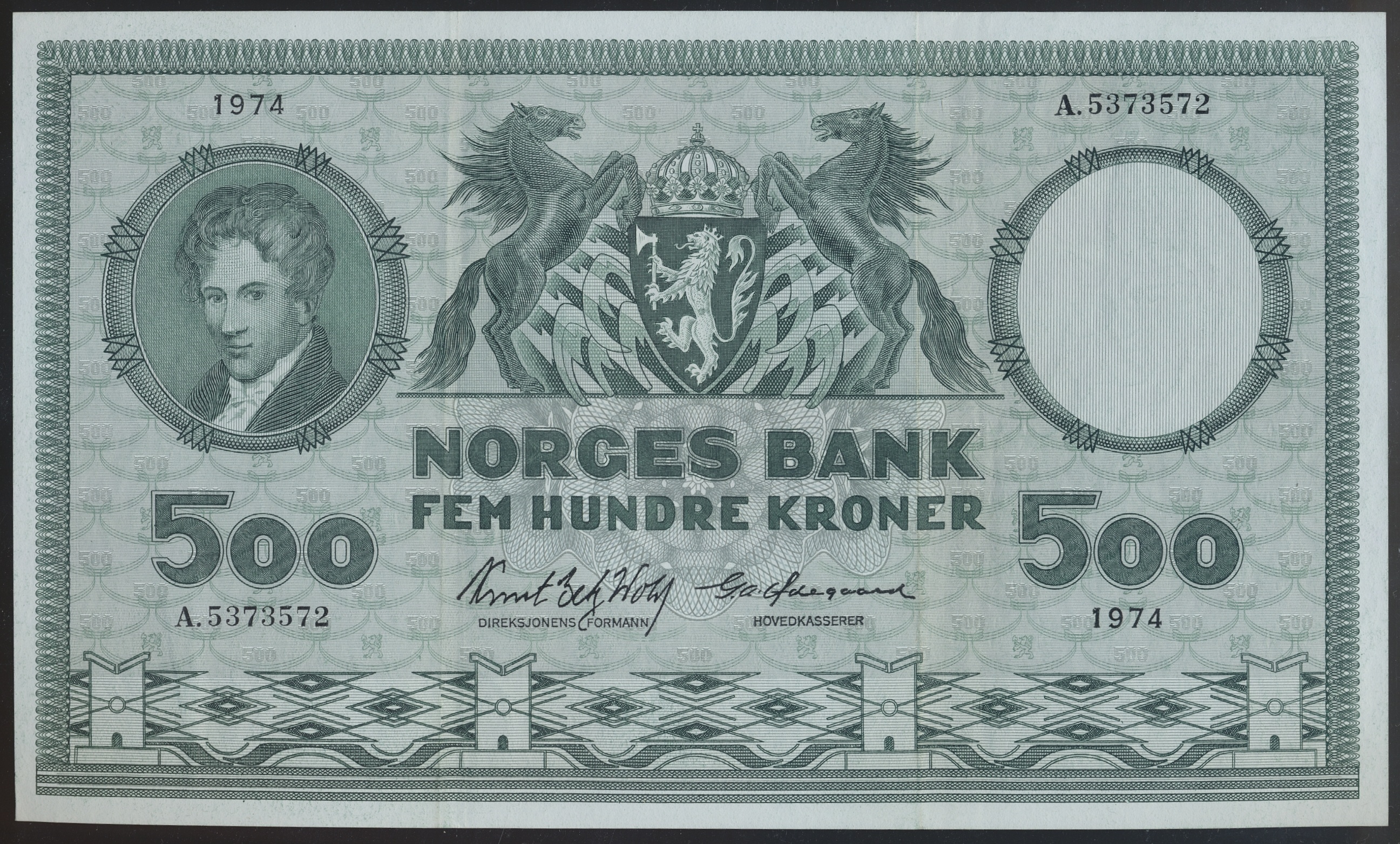 OKT26-2966 Norge 500 Kroner 1974 A  Kv: 1+/01