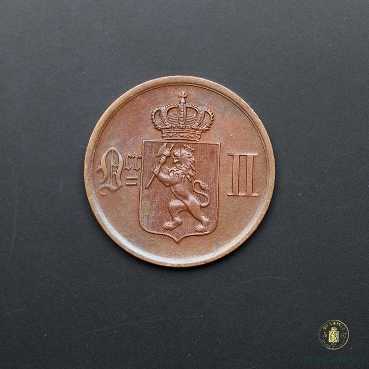 Norge 2 Øre 1877 Kv 0/01, renset