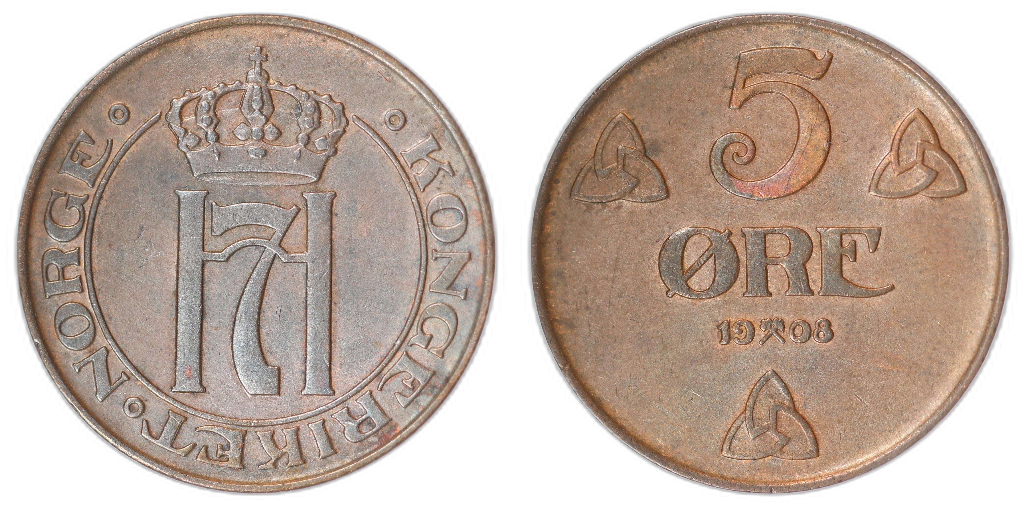 Norge 5 Øre 1908 Kv 1+/01