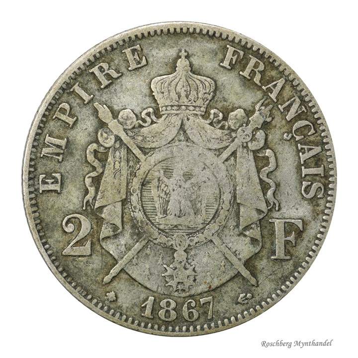 Frankrike 2 Francs 1867 Kv 1