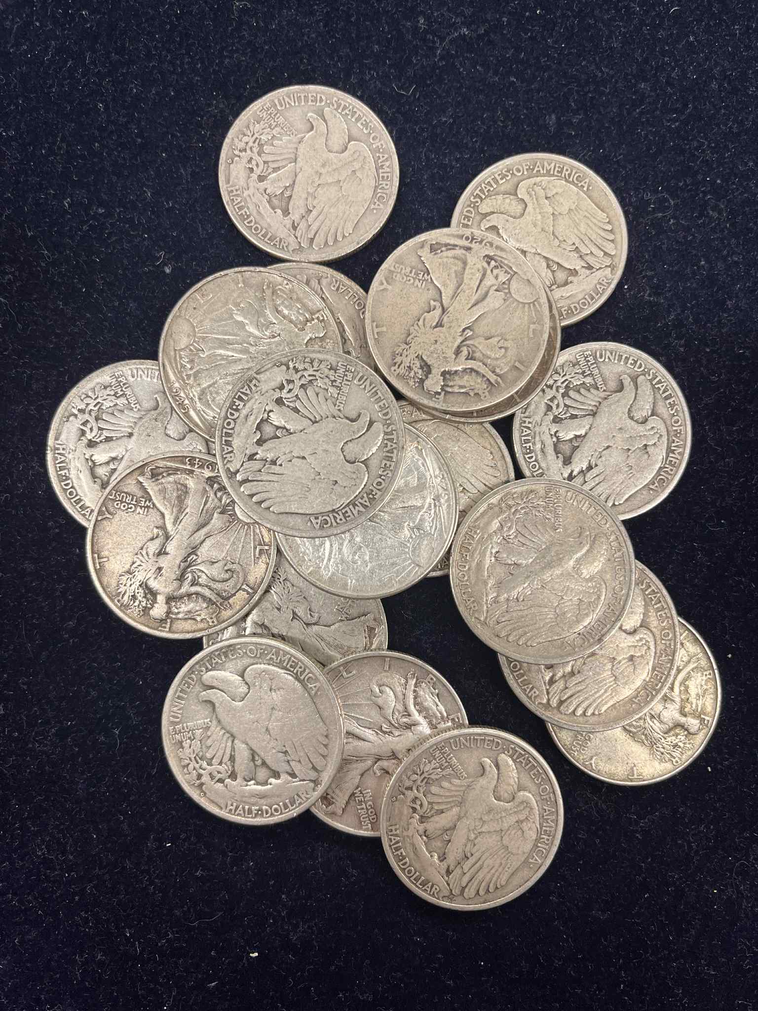 USA 20 Stk. Walking Liberty Half Dollar - 225 Gram Rent Sølv