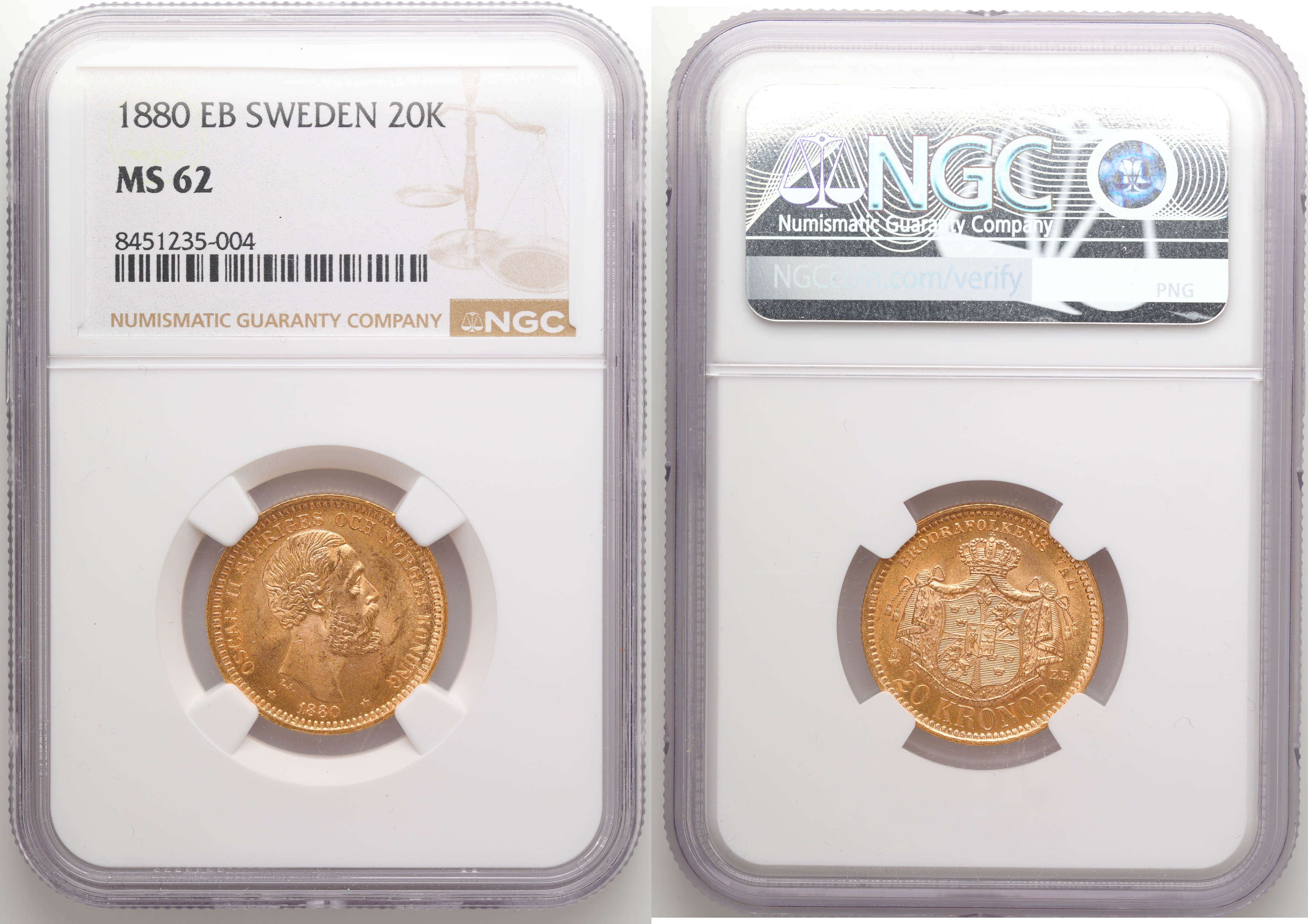 Sverige 20 Kronor 1880  Kv: NGC MS62