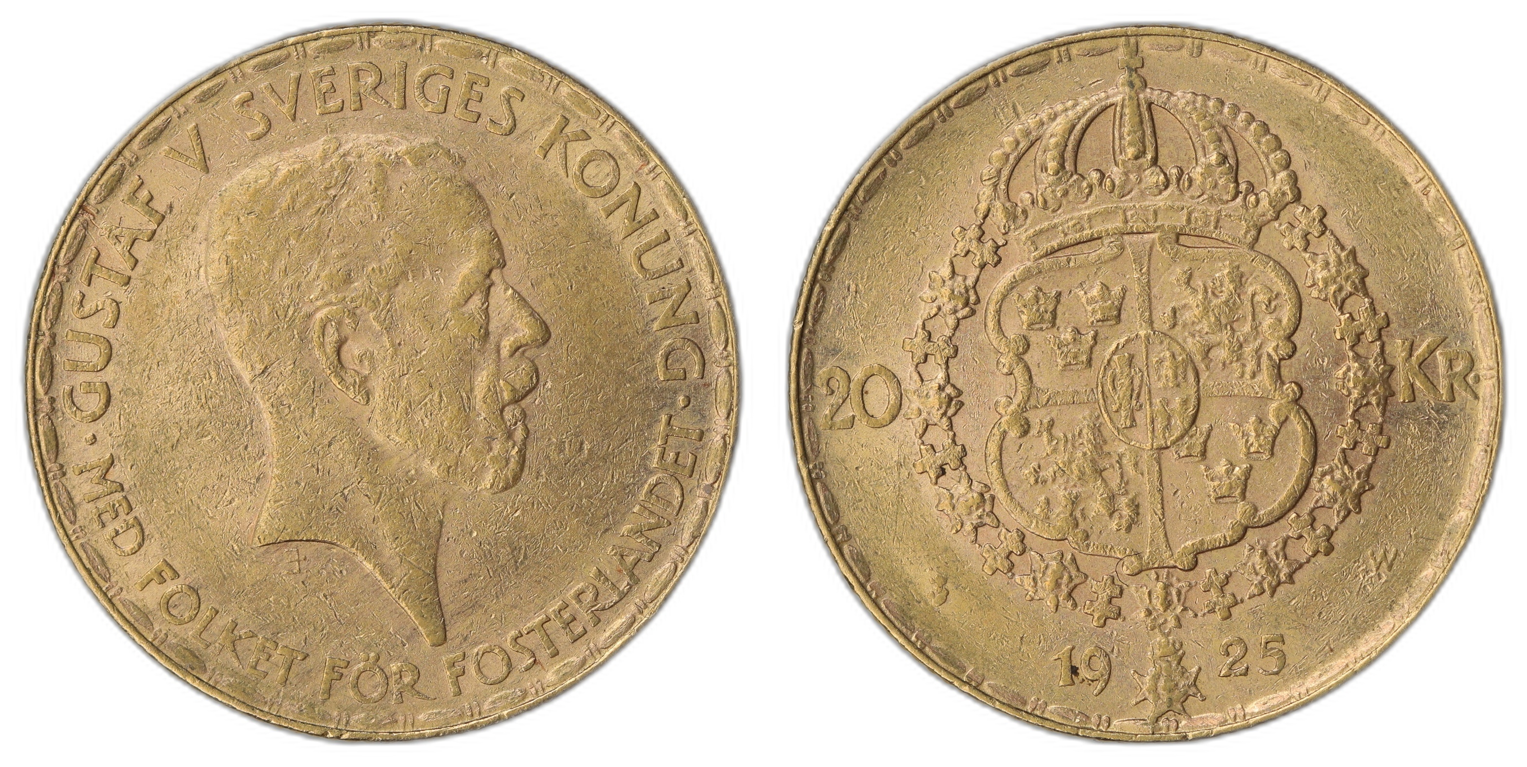 Sweden 20 Kronor 1925 8.08 gr fine Kv: 1+ (XF)