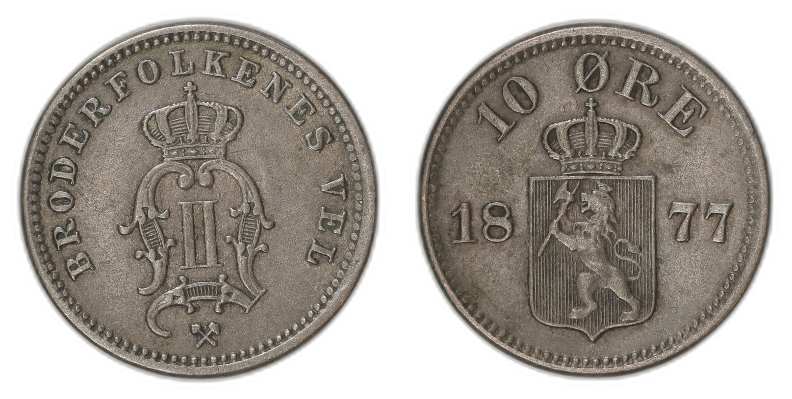 Norge 10 Øre 1877 Kv 1+
