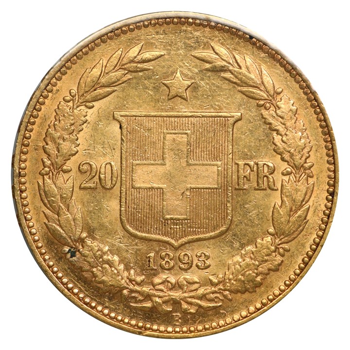 Sveits 20 Francs 1893 B Kv 01