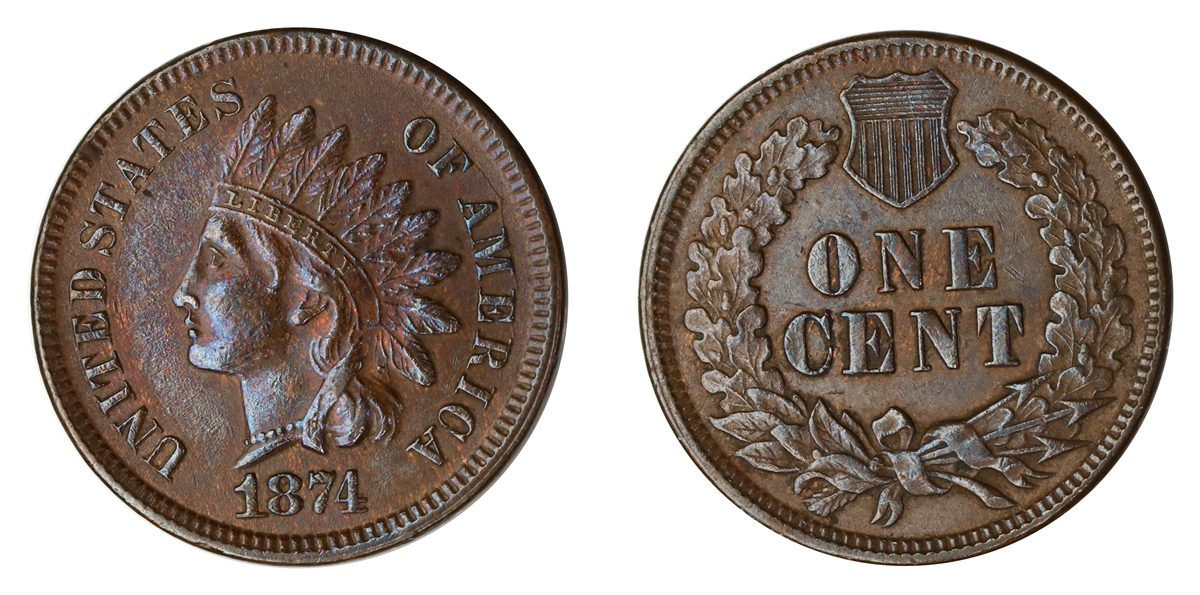 USA Indian Cent 1874 Kv AU