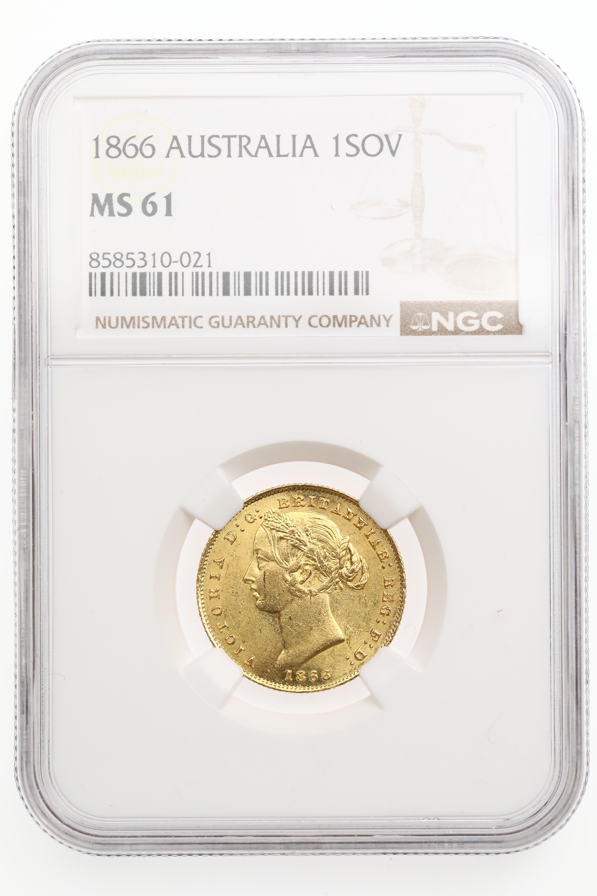 AUSTRALIA SOVEREIGN 1866 Kv: NGC MS61